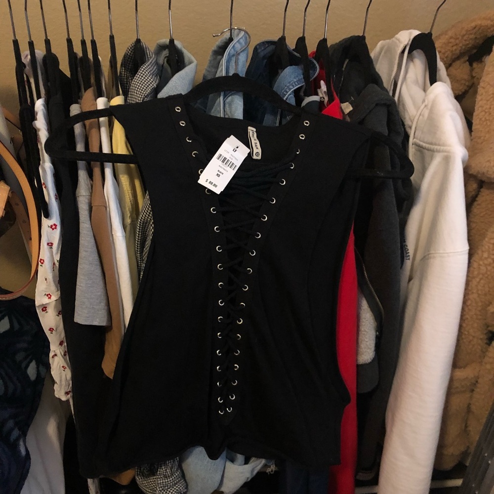 LF Black Lace-Up Muscle Tank Top